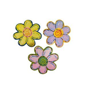 Set of 3 Pastel Flower Brooches 1.75" Diameter Pins Retro Look Plastic